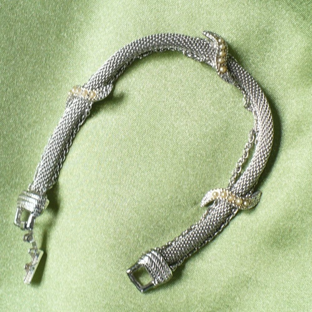 Vintage Goldette Silver Pearl Chain/Rope Bracelet